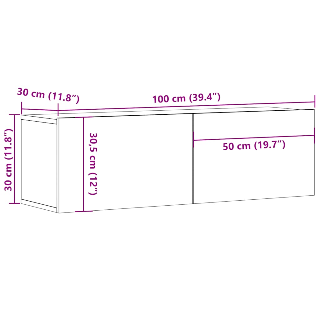 barna tölgyszínű szerelt fa fali TV-szekrény 100 x 30 x 30 cm