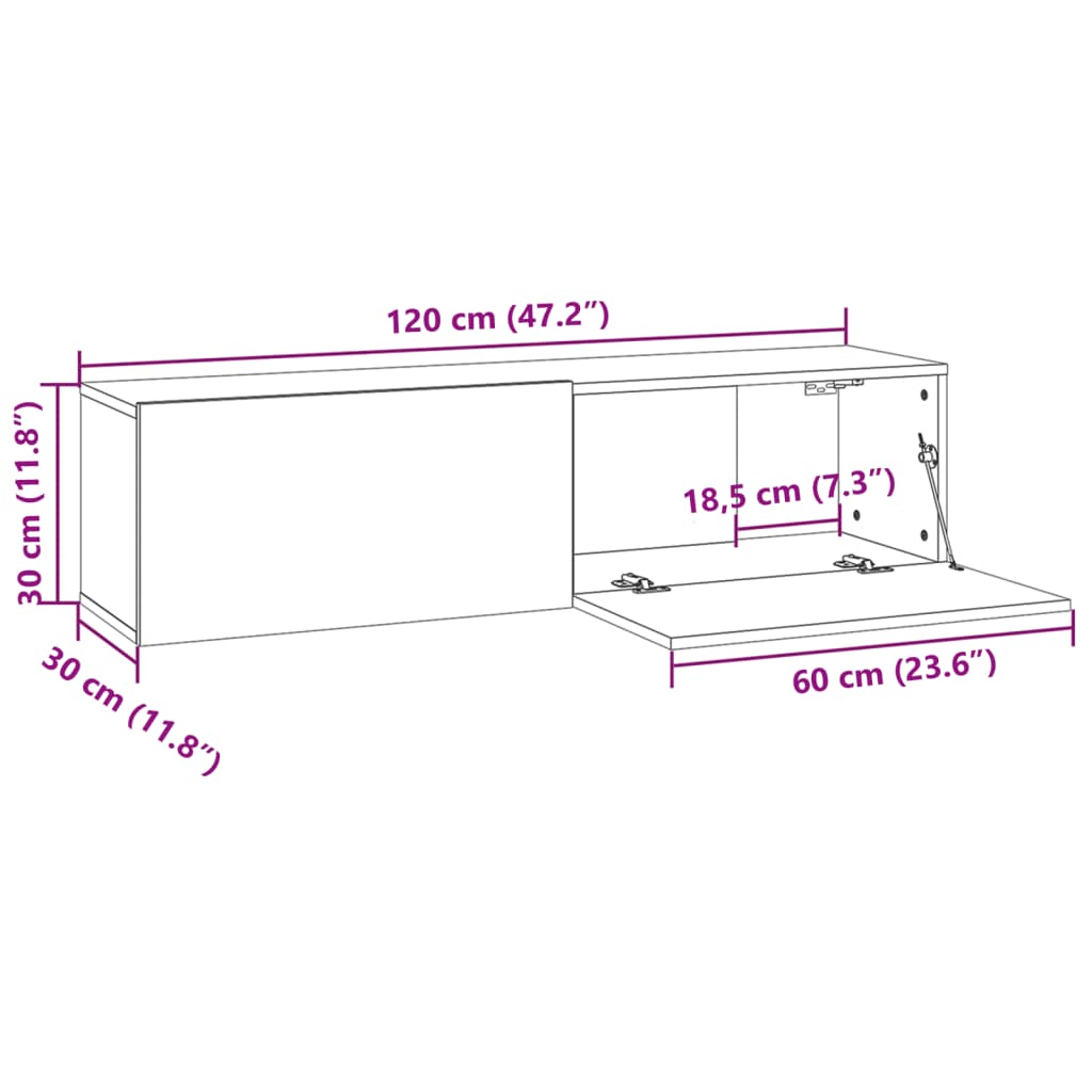 szürke sonoma színű szerelt fa TV-szekrény 120 x 30 x 30 cm