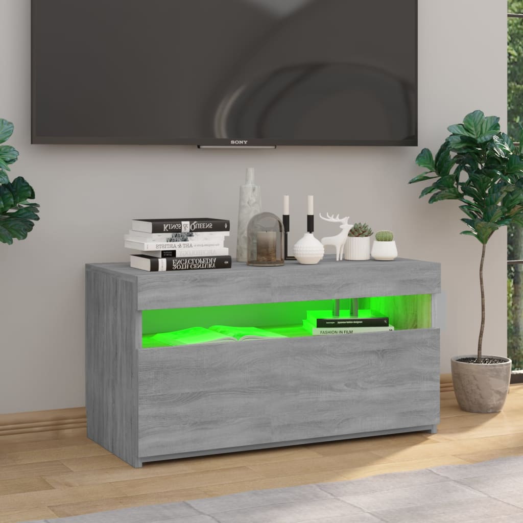 szürke sonoma színű TV-szekrény LED-világítással 75x35x40 cm