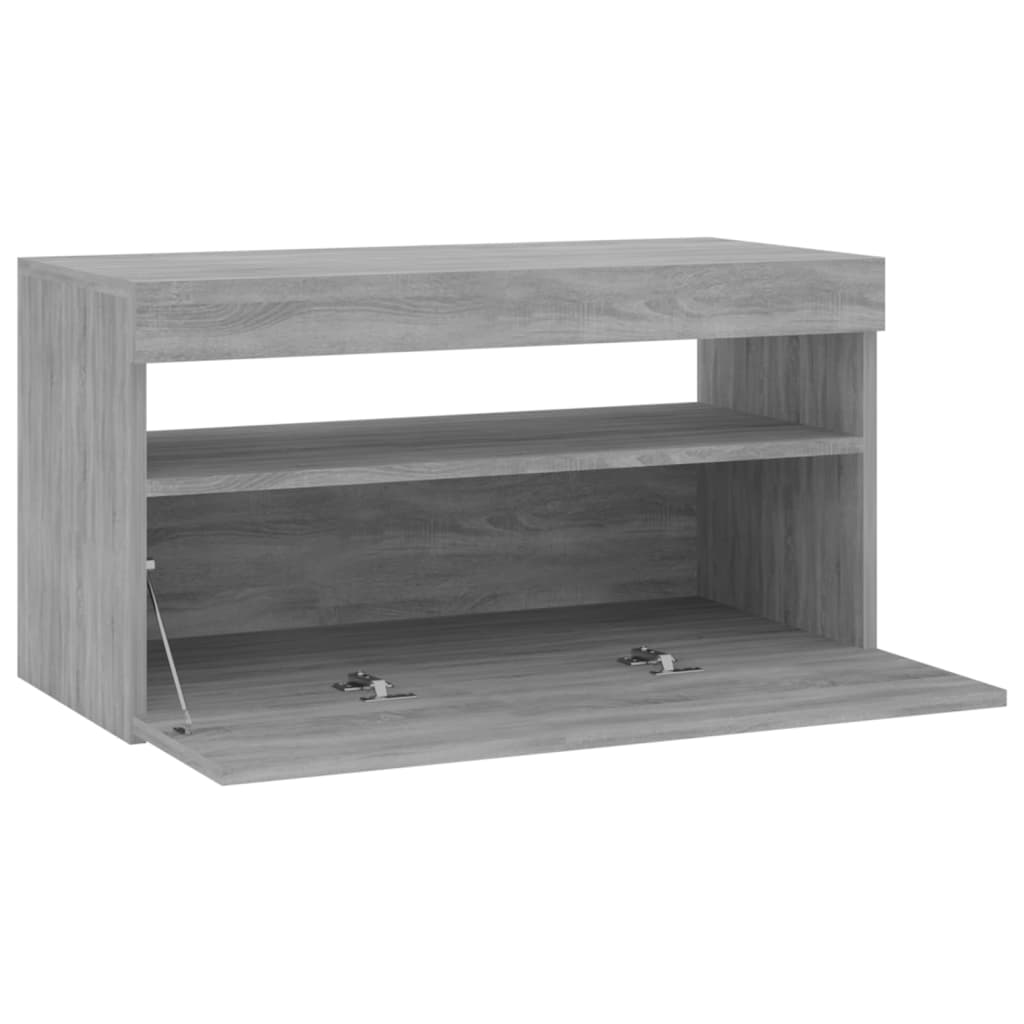 szürke sonoma színű TV-szekrény LED-világítással 75x35x40 cm