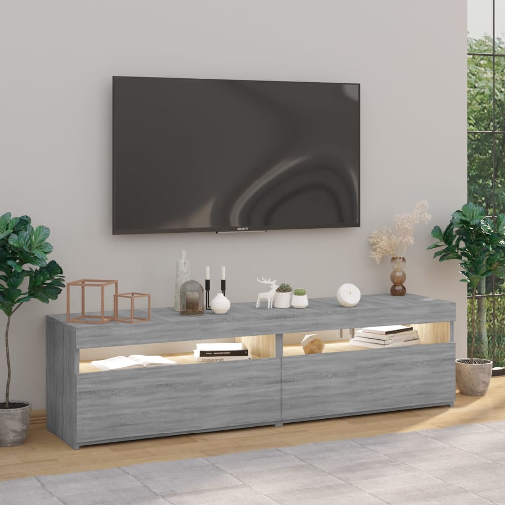 2 db füstös tölgy színű TV-szekrény LED-ekkel 75 x 35 x 40 cm