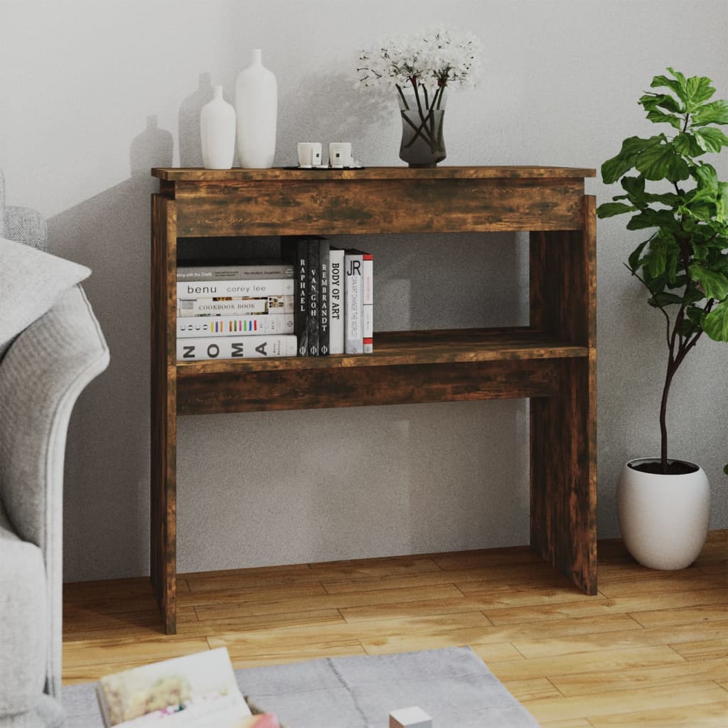 füstös tölgy színű szerelt fa tálalóasztal 80 x 30 x 80 cm