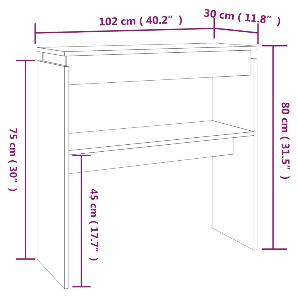 füstös tölgy színű szerelt fa tálalóasztal 102 x 30 x 80 cm