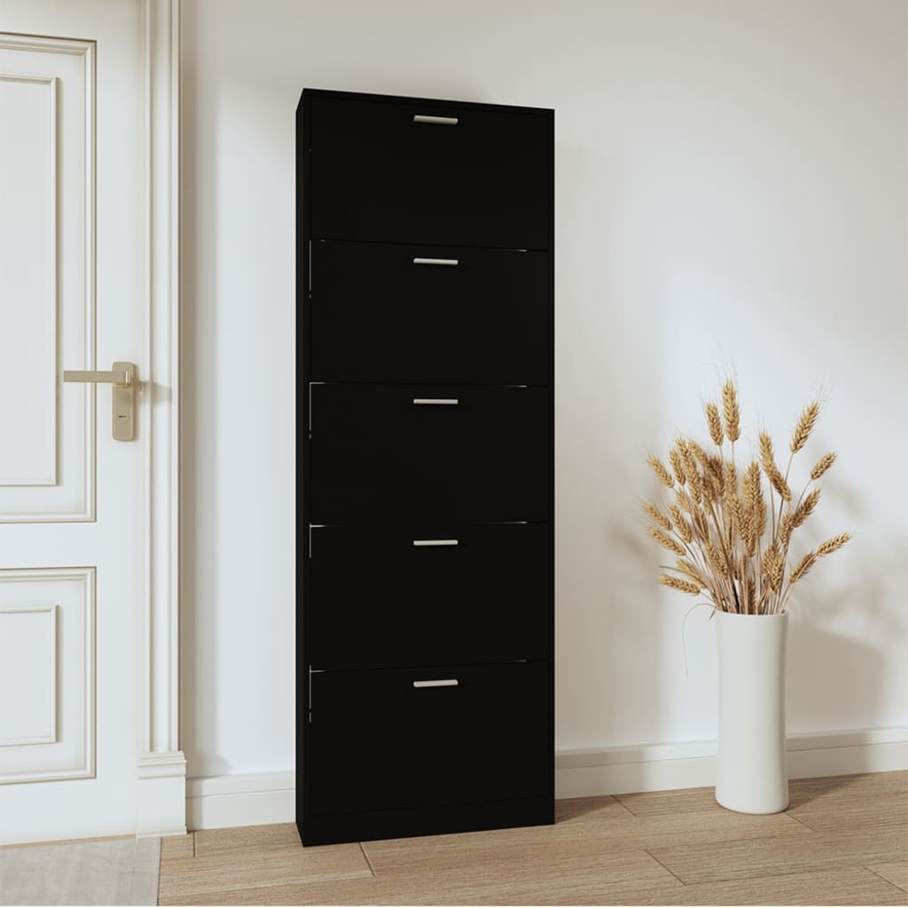fekete szerelt fa cipősszekrény 59 x 17 x 169 cm
