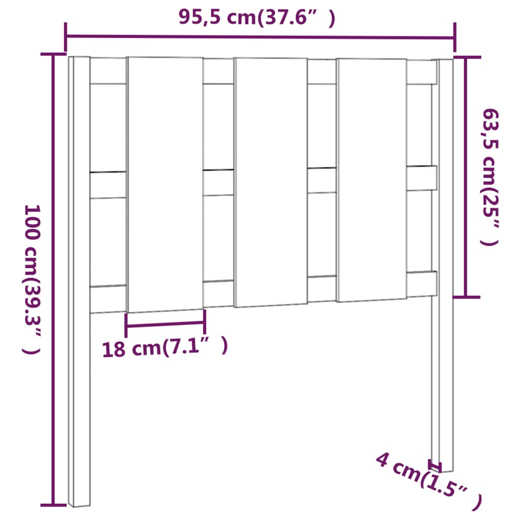 fekete tömör fenyőfa ágyfejtámla 95,5 x 4 x 100 cm