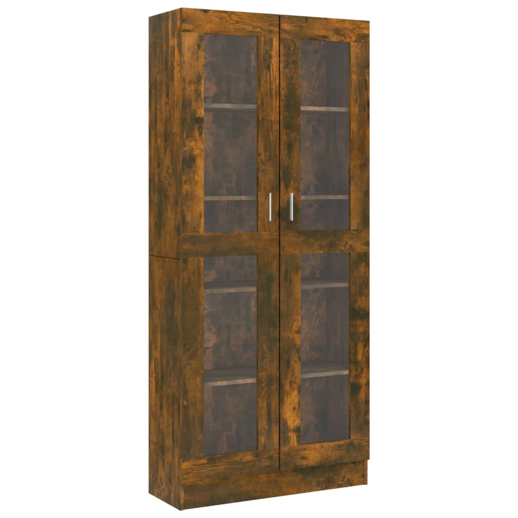 füstös tölgyszínű szerelt fa vitrinszekrény 82,5x30,5x185 cm
