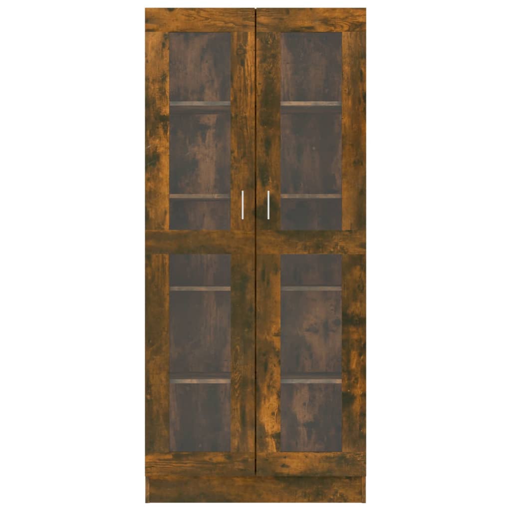 füstös tölgyszínű szerelt fa vitrinszekrény 82,5x30,5x185 cm