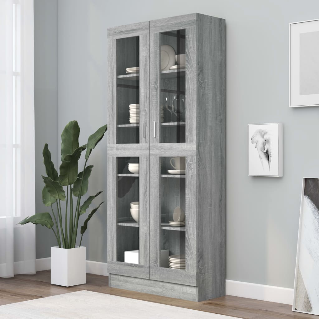 szürke sonoma szerelt fa vitrinszekrény 82,5x30,5x185 cm