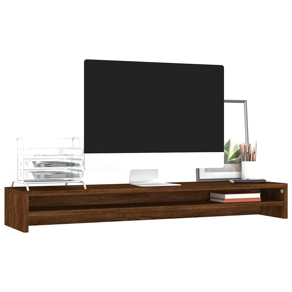 barna tölgy színű szerelt fa monitorállvány 100 x 24 x 13 cm