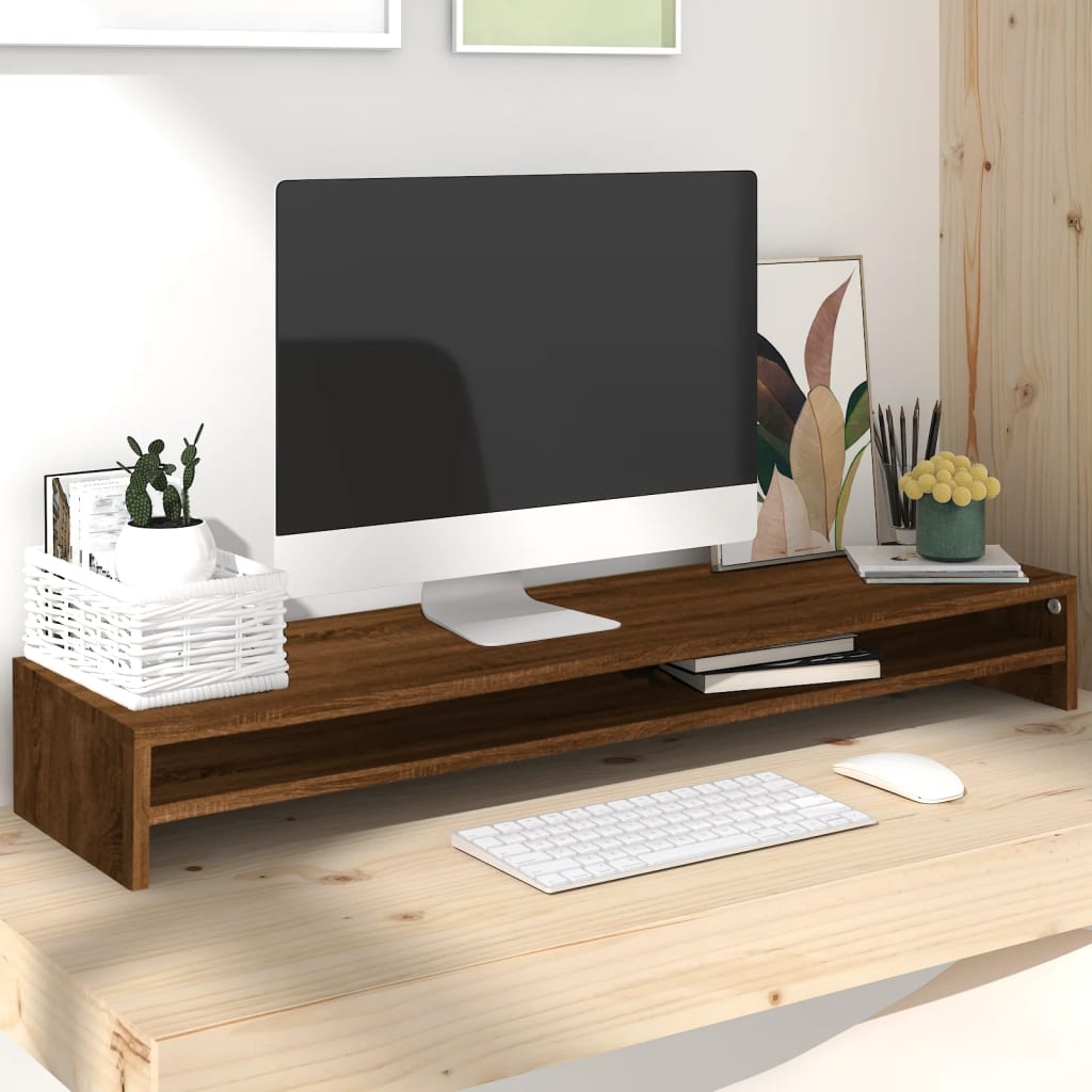barna tölgy színű szerelt fa monitorállvány 100 x 24 x 13 cm