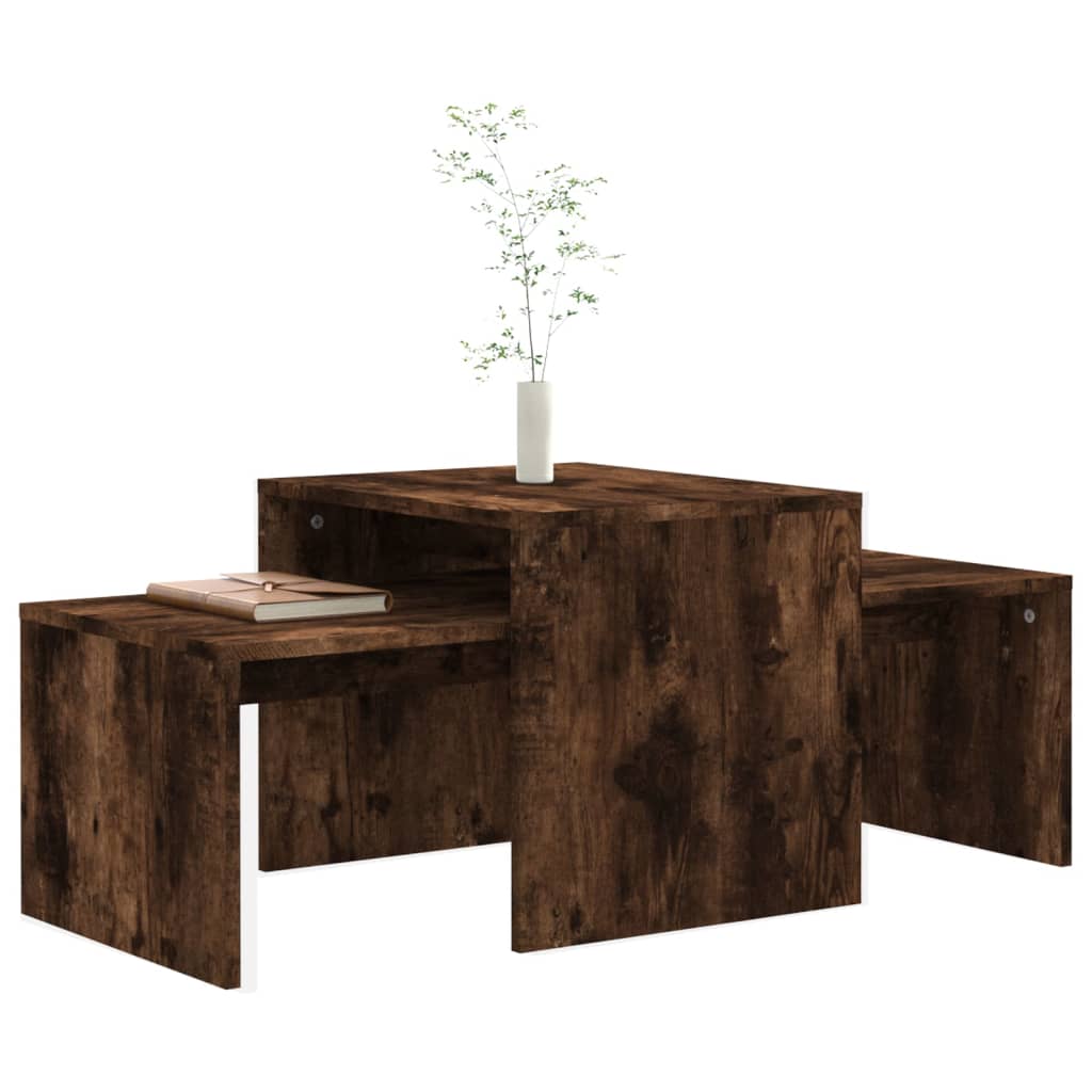 füstös tölgy színű szerelt fa dohányzóasztalszett 100x48x40 cm