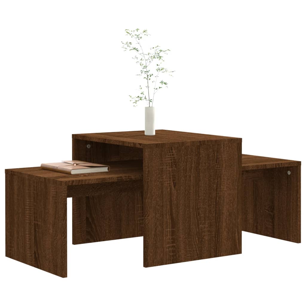 barna tölgyszínű szerelt fa dohányzóasztalszett 100x48x40 cm
