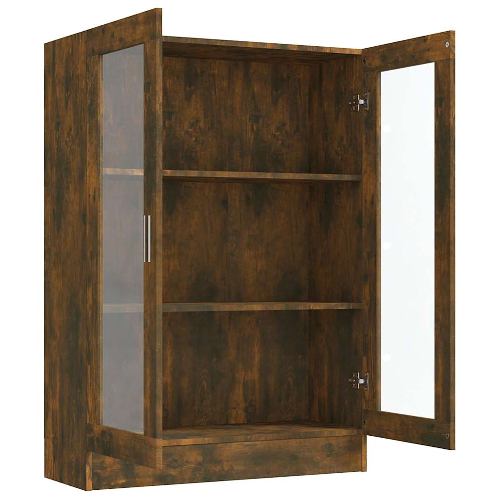 füstös tölgyszínű szerelt fa vitrinszekrény 82,5x30,5x115 cm