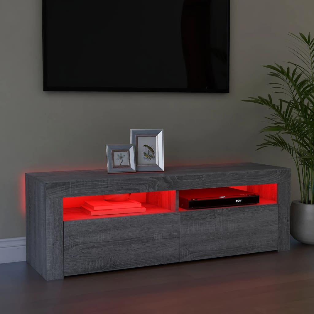 szürke sonoma színű TV-szekrény LED-lámpákkal 120 x 35 x 40 cm