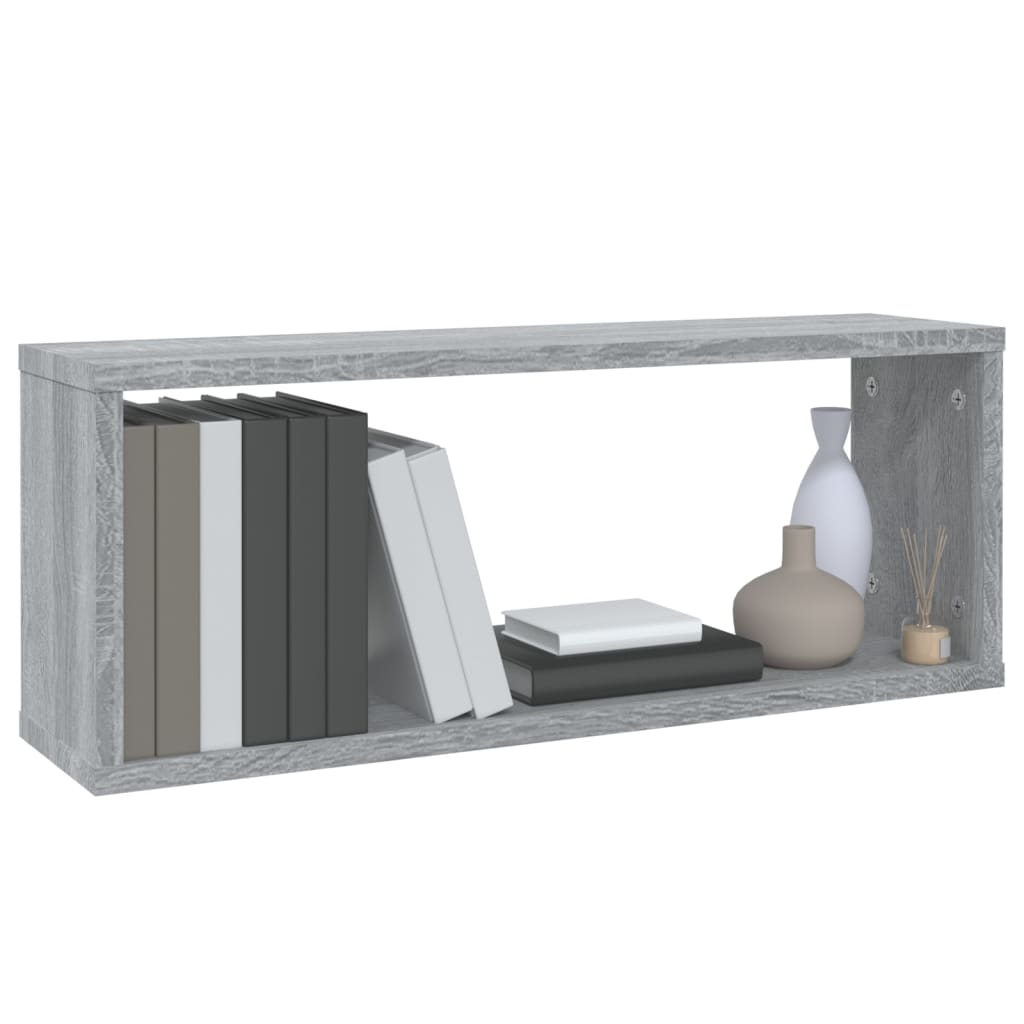 6 db szürke sonoma színű szerelt fa fali kockapolc 60x15x23 cm