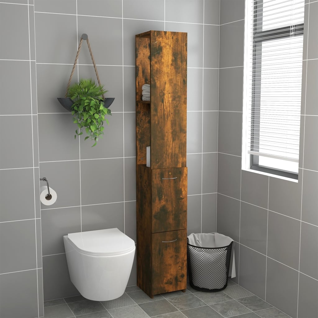 füstös tölgy színű szerelt fa fürdőszobaszekrény 25x26,5x170 cm