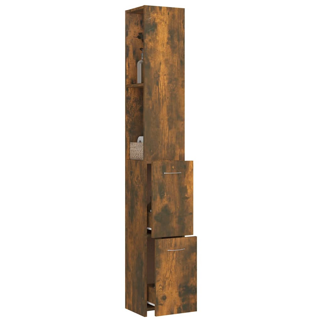 füstös tölgy színű szerelt fa fürdőszobaszekrény 25x26,5x170 cm