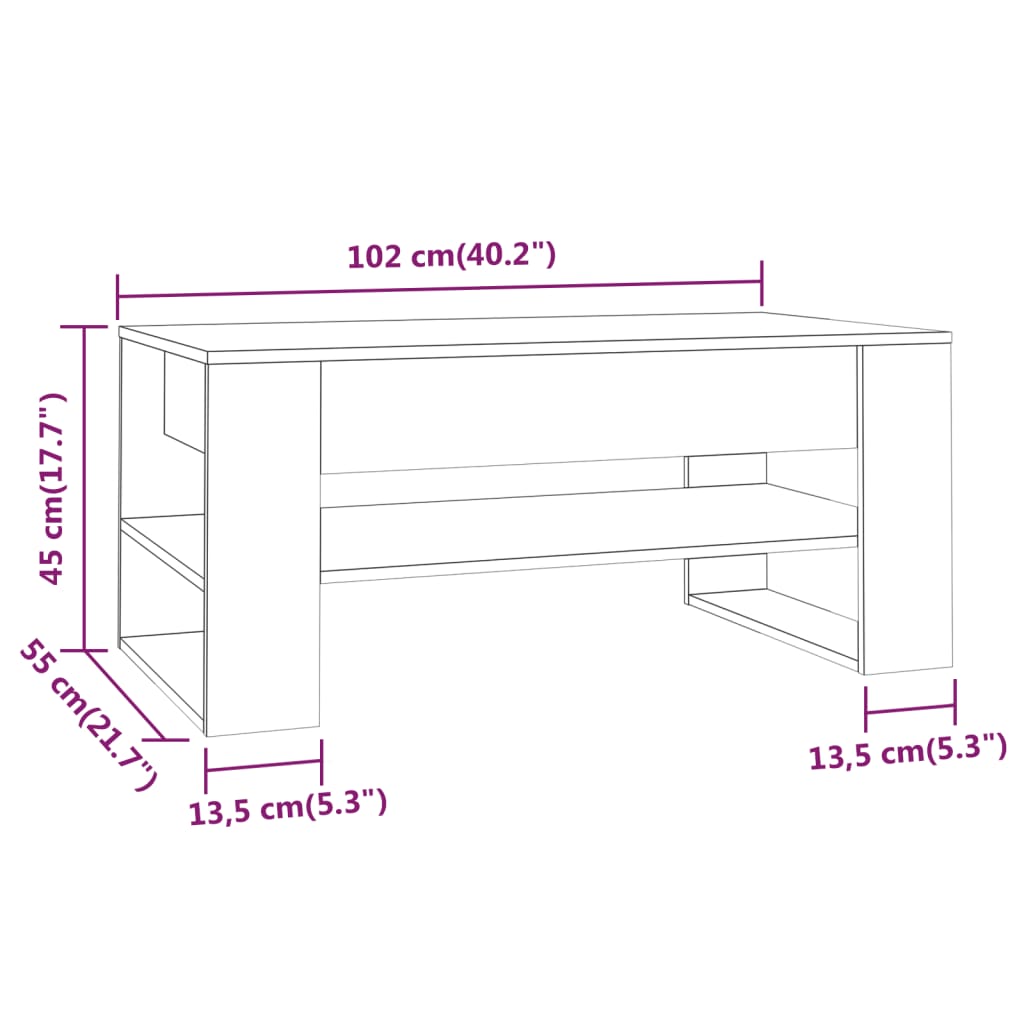 füstös tölgy színű szerelt fa dohányzóasztal 102 x 55 x 45 cm