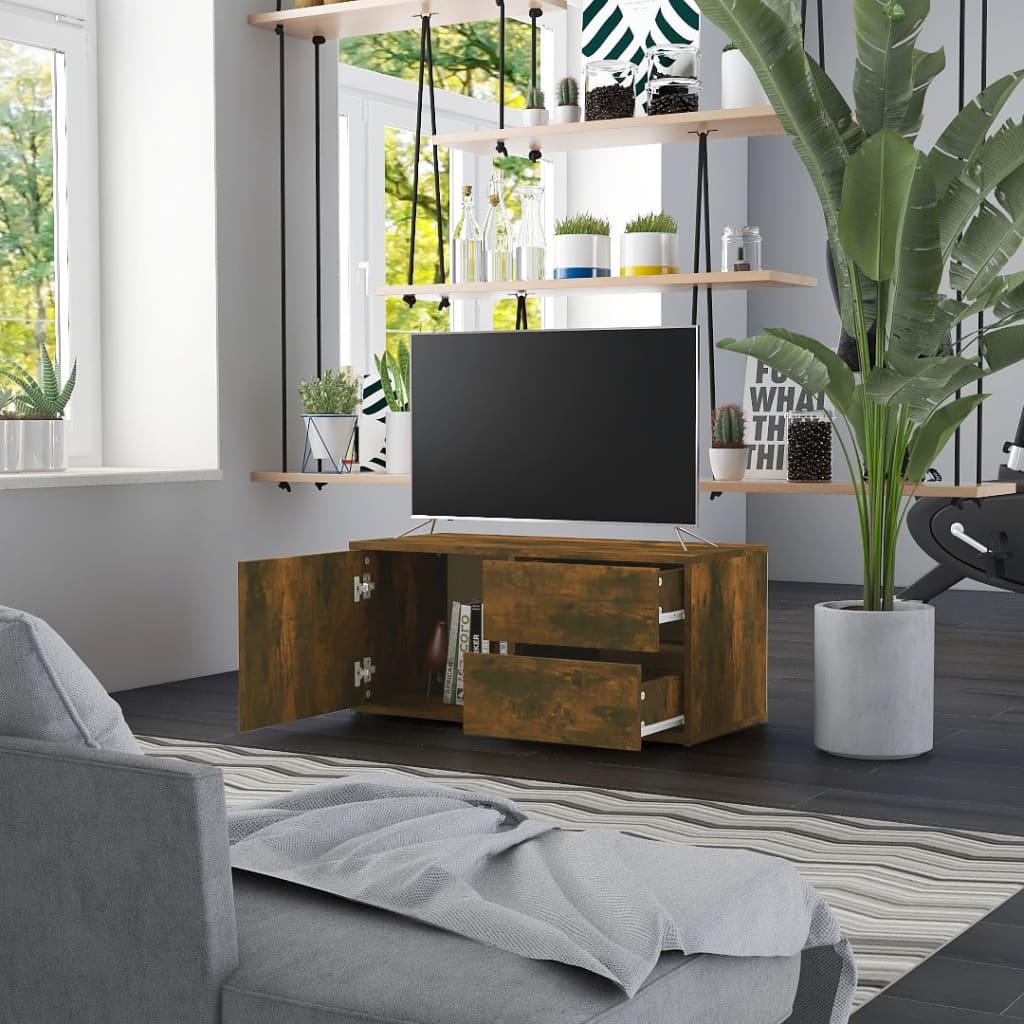 füstös tölgy színű szerelt fa TV-szekrény 80 x 34 x 36 cm