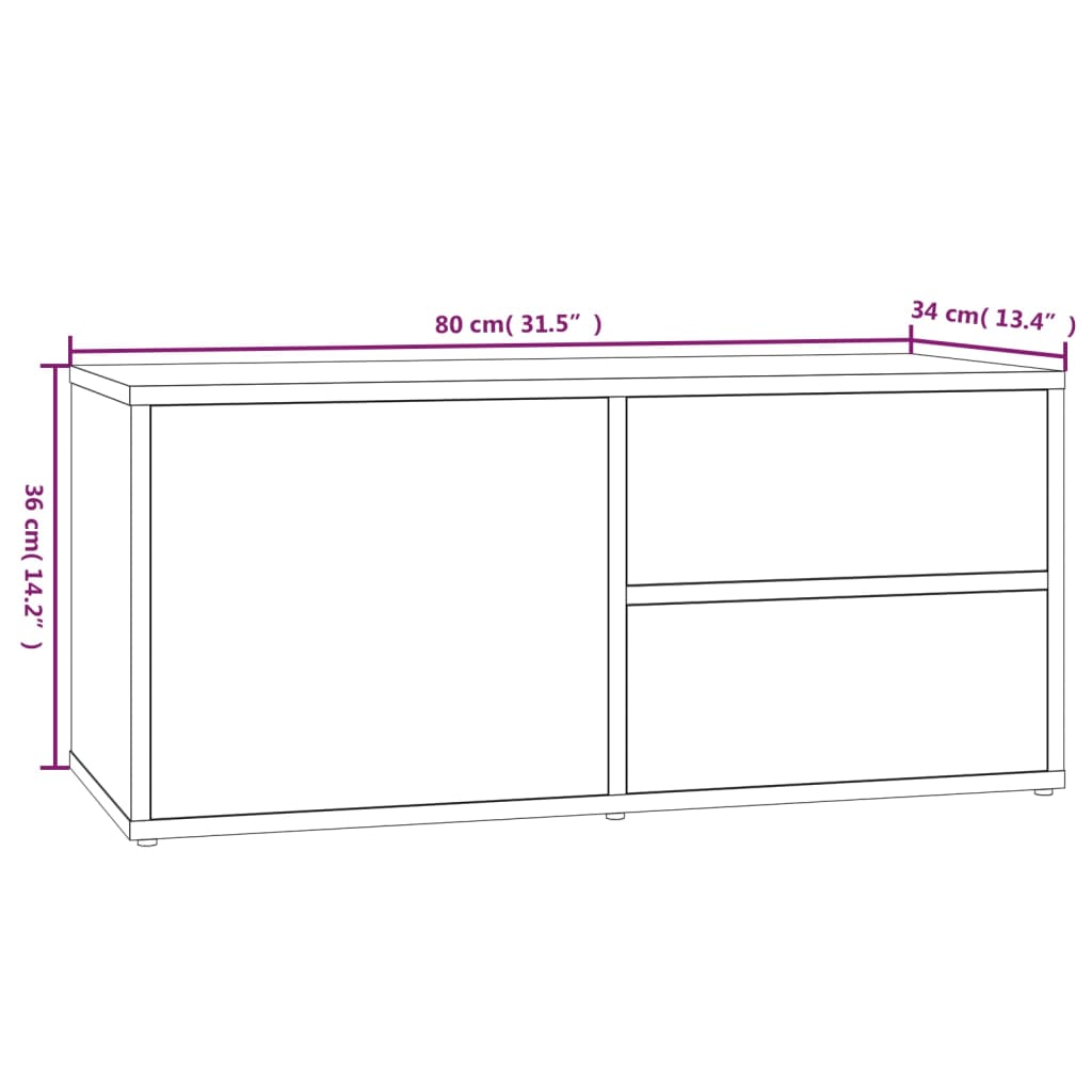 füstös tölgy színű szerelt fa TV-szekrény 80 x 34 x 36 cm