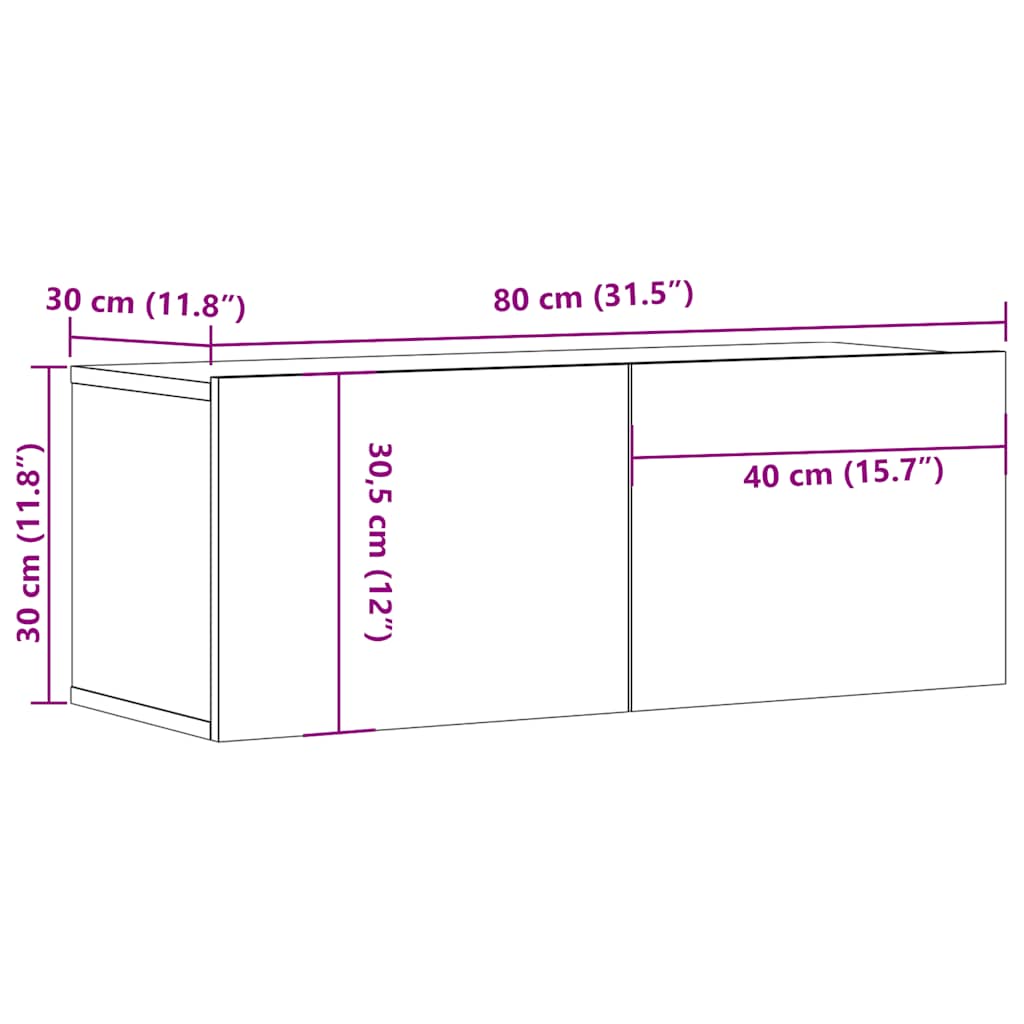 barna tölgy színű szerelt fa TV-szekrény 80 x 30 x 30 cm