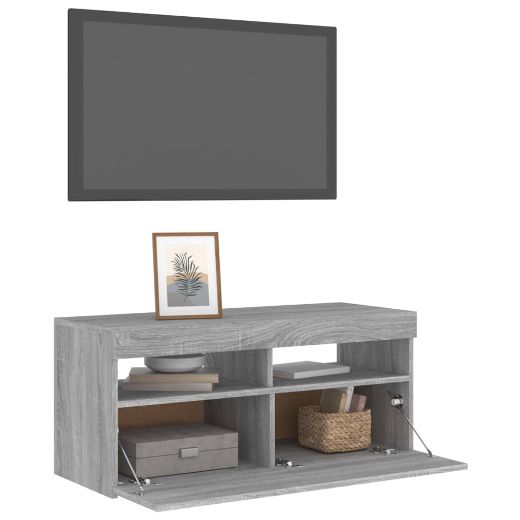 szürke sonoma színű TV-szekrény LED-világítással 90x35x40 cm