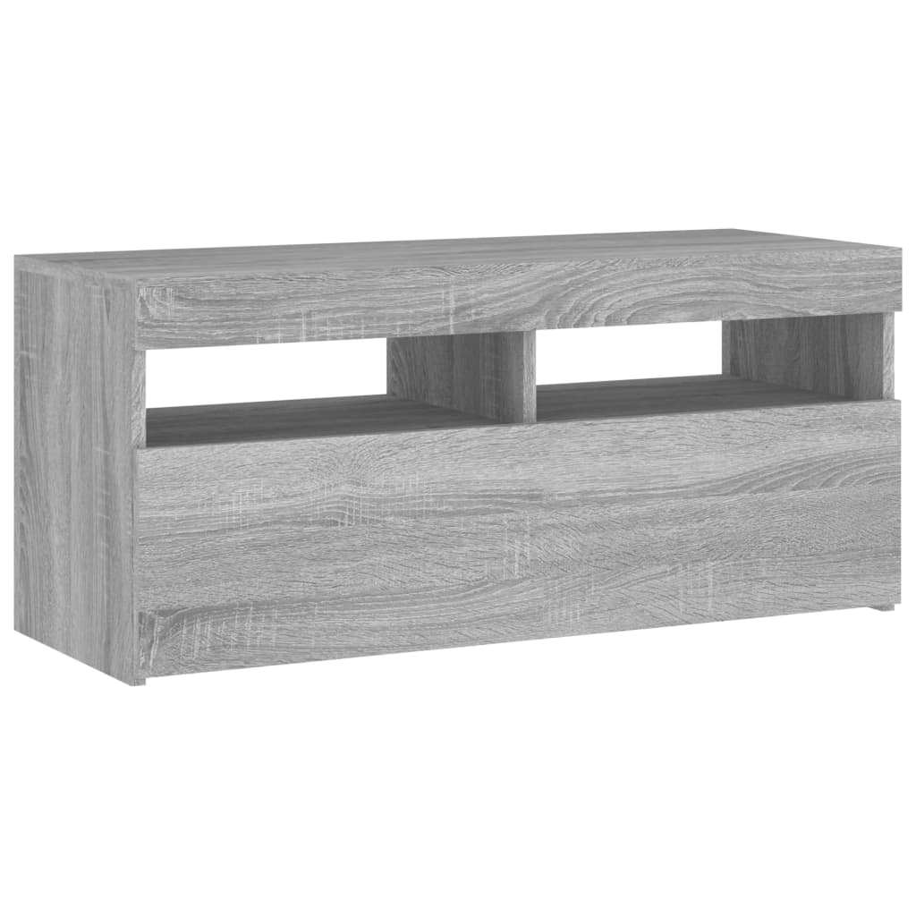 szürke sonoma színű TV-szekrény LED-világítással 90x35x40 cm