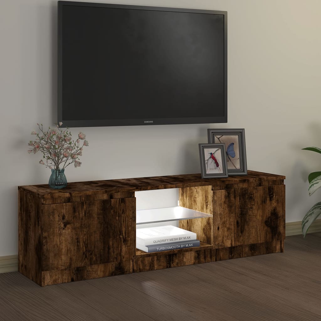 füstölt tölgy színű TV-szekrény LED lámpákkal 120x30x36 cm