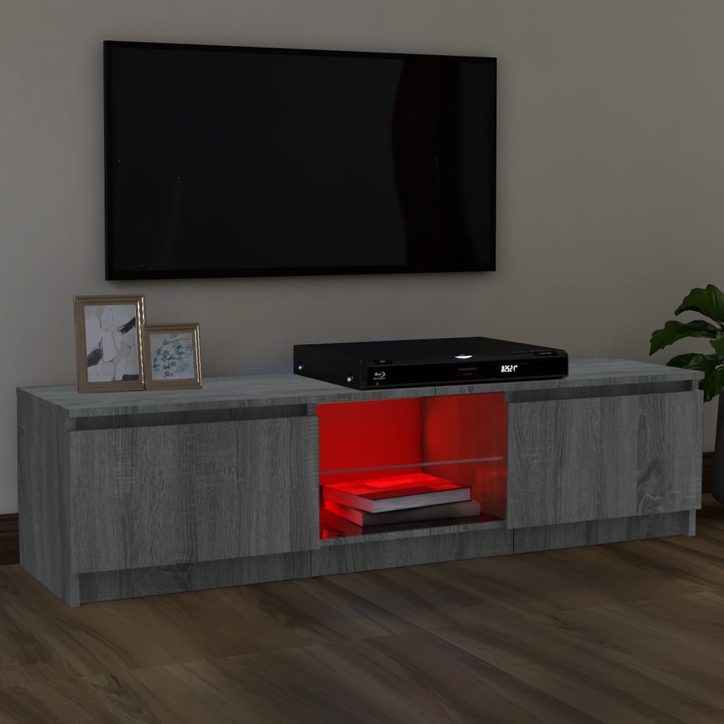 szürke sonoma színű TV-szekrény LED lámpákkal 120 x 30 x 36cm