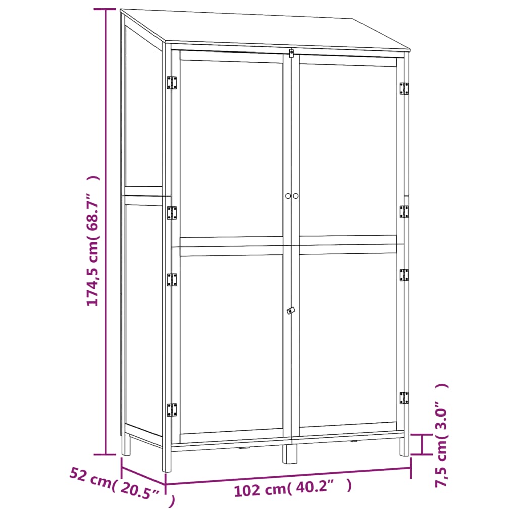 antracit tömör fenyőfa kerti fészer 102x52x174,5 cm