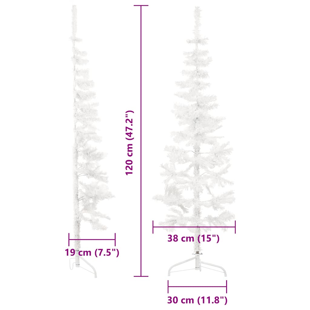 fehér vékony fél műkarácsonyfa állvánnyal 120 cm