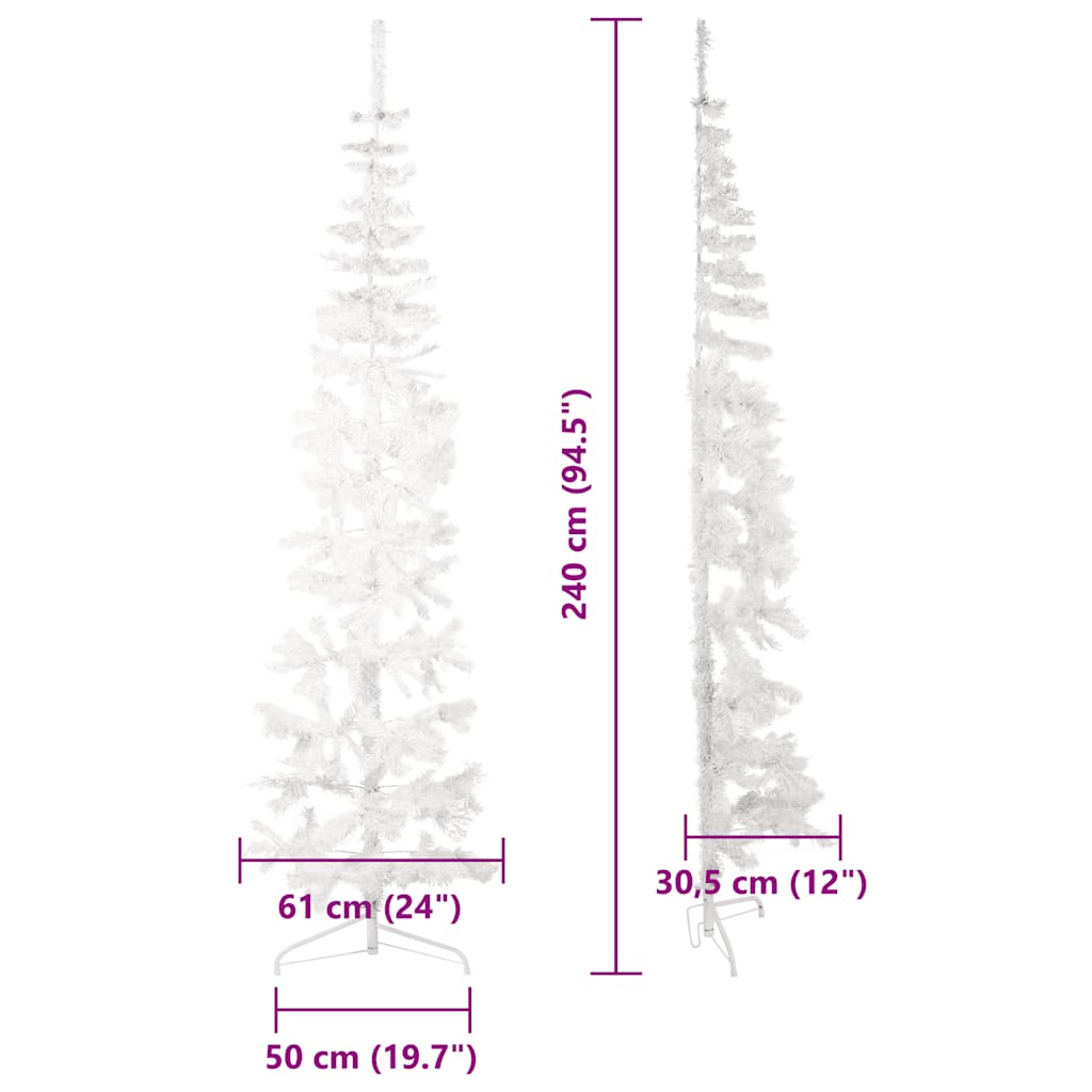fehér vékony fél műkarácsonyfa állvánnyal 240 cm