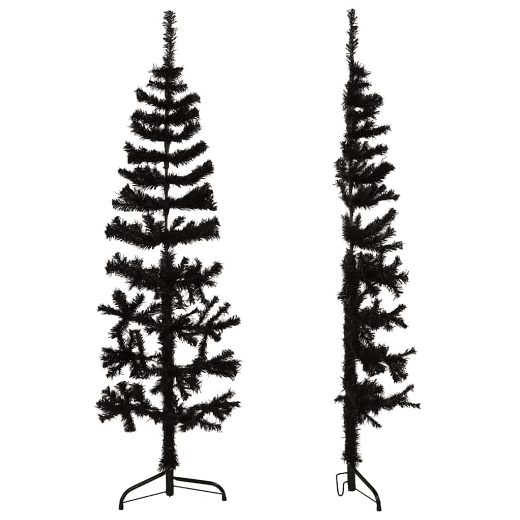 fekete vékony fél műkarácsonyfa állvánnyal 120 cm