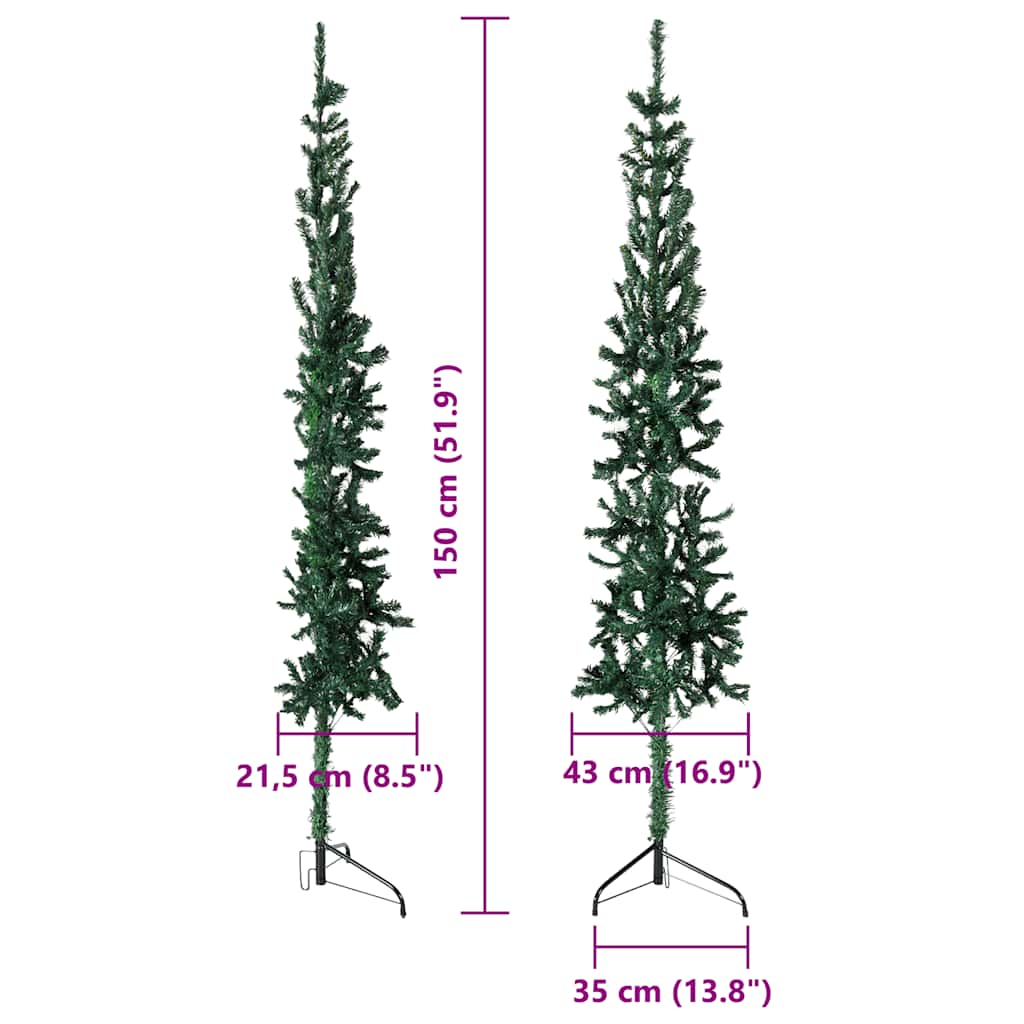 zöld vékony fél műkarácsonyfa állvánnyal 150 cm