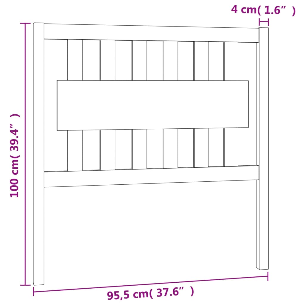 fekete tömör fenyőfa ágyfejtámla 95,5 x 4 x 100 cm