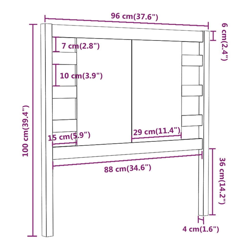 fekete tömör fenyőfa ágyfejtámla 96 x 4 x 100 cm