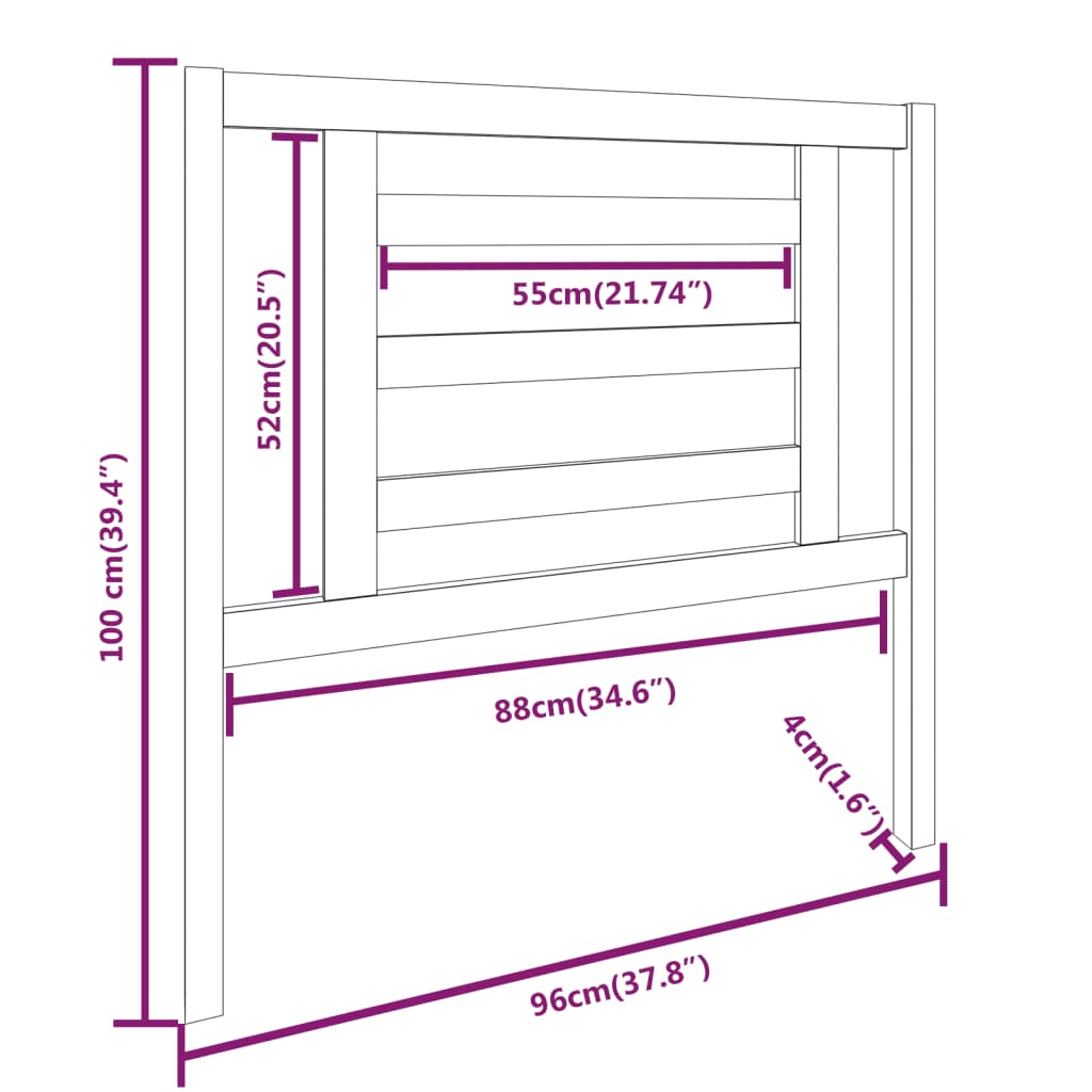 fekete tömör fenyőfa ágyfejtámla 96 x 4 x 100 cm