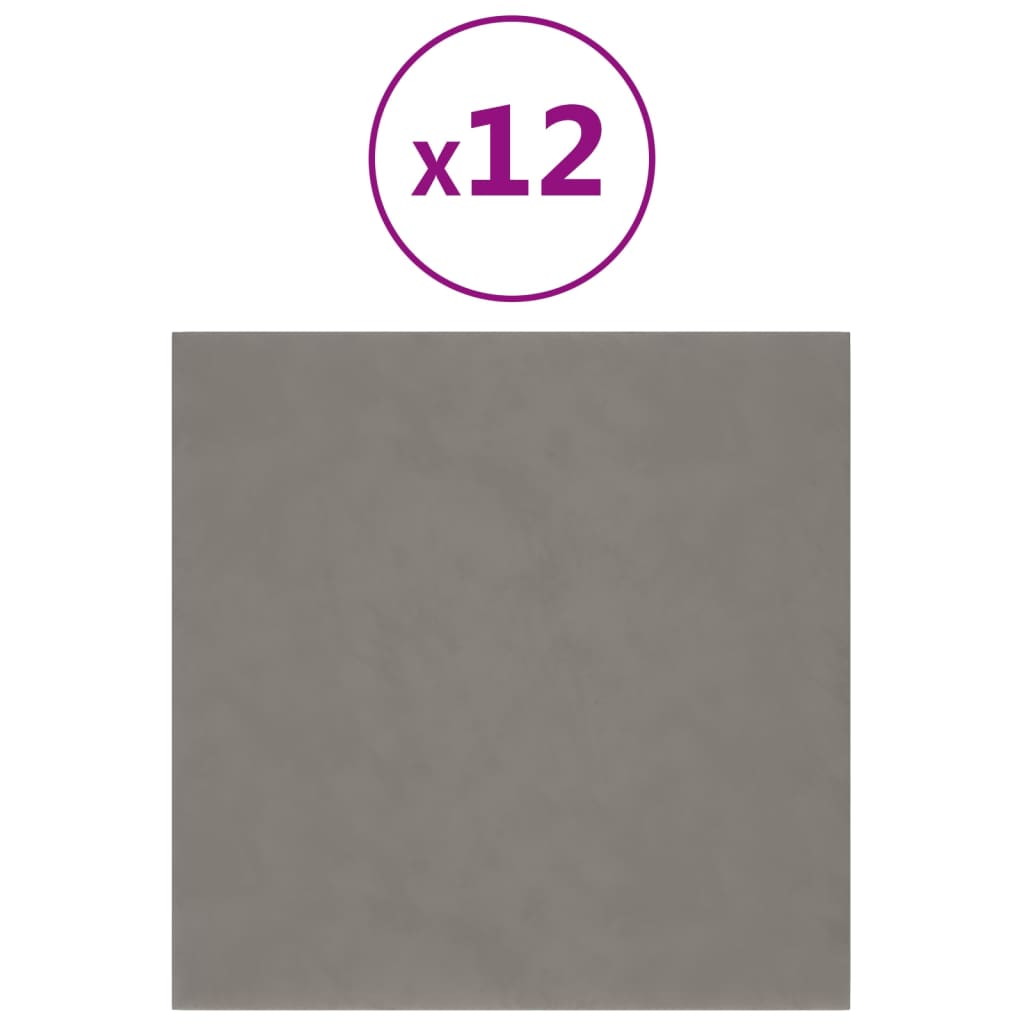 12 db világosszürke bársony fali panel 30 x 30 cm 1,08 m²