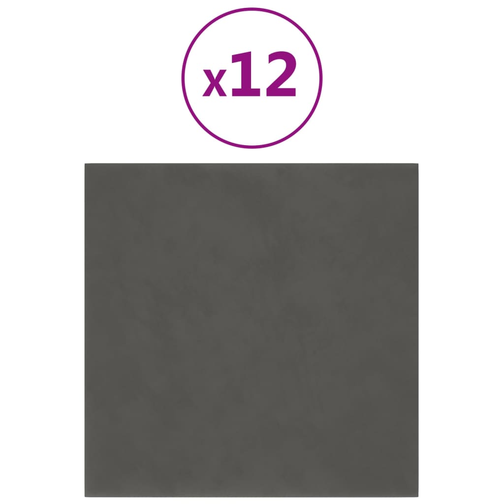 12 db sötétszürke bársony fali panel 30 x 30 cm 1,08 m²