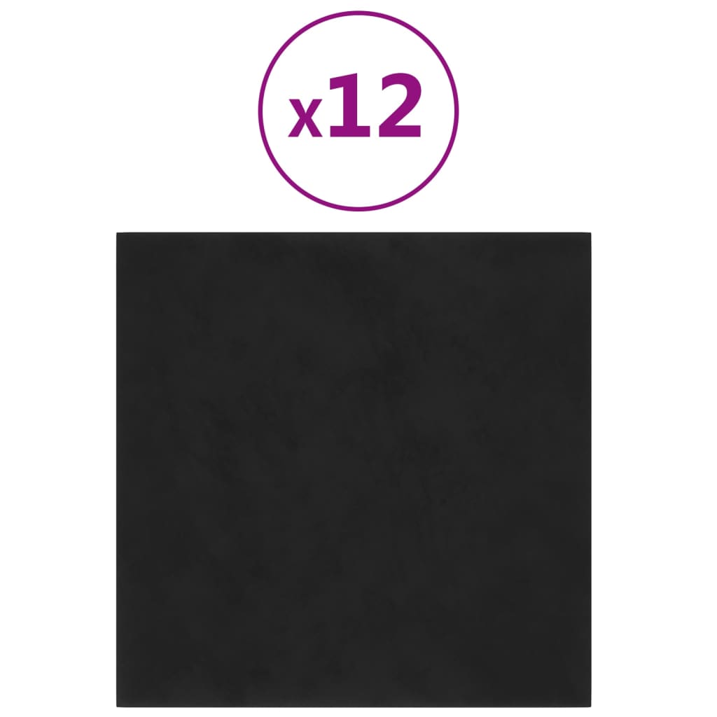 12 db fekete bársony fali panel 30 x 30 cm 1,08 m²