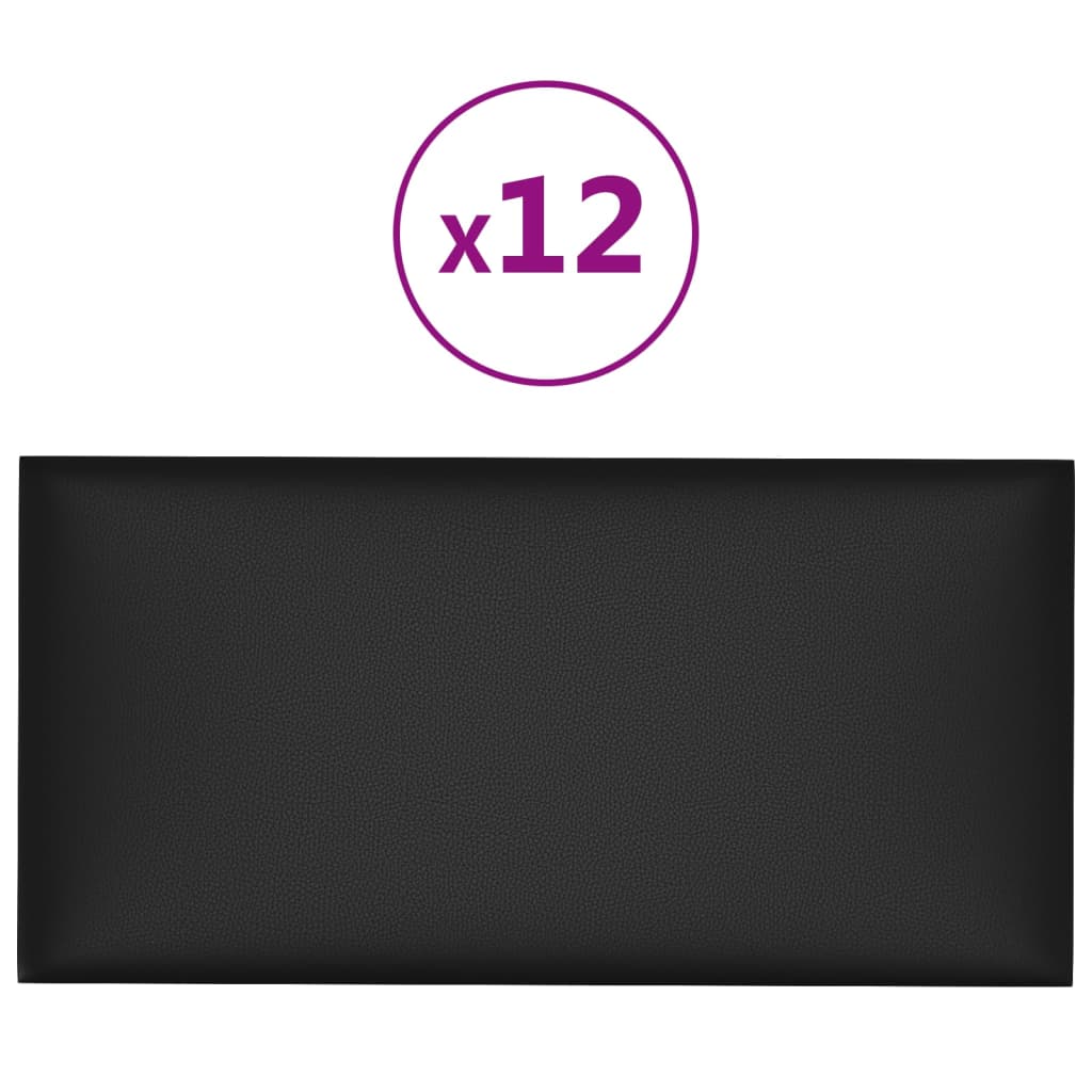 12 db fekete műbőr fali panel 60 x 30 cm 2,16 m²