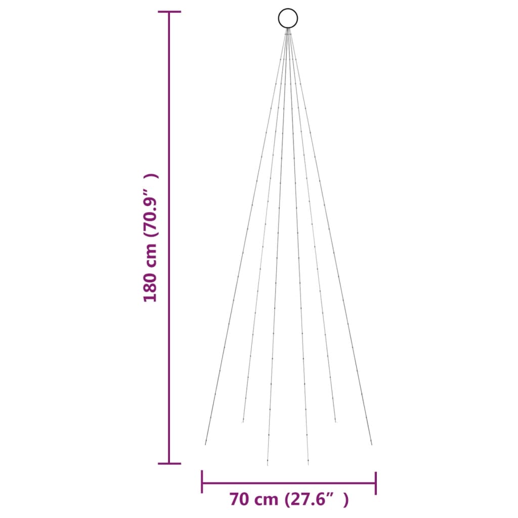 karácsonyfa zászlórúdon 108 meleg fehér LED-del 180 cm