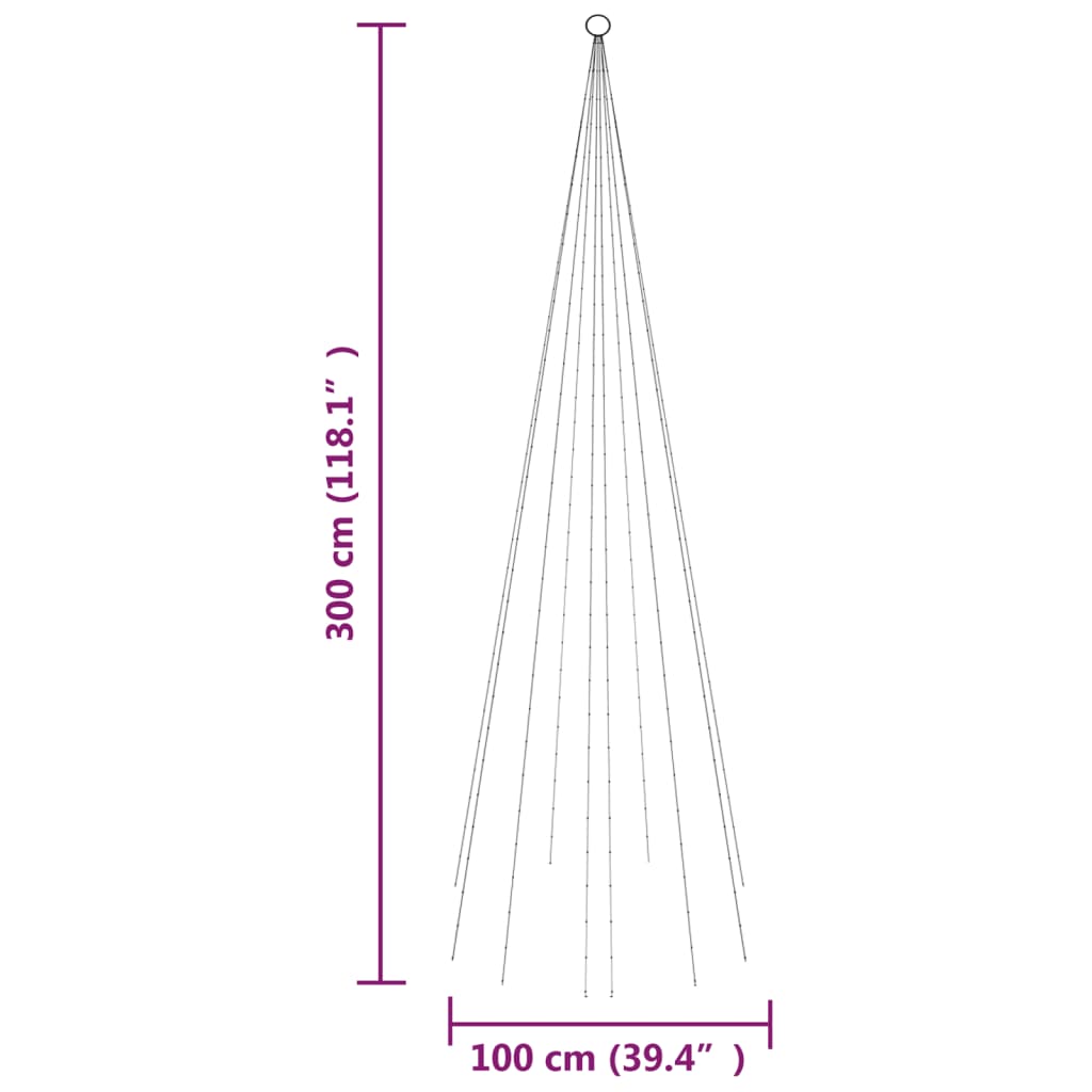 karácsonyfa zászlórúdon 310 meleg fehér LED-del 300 cm
