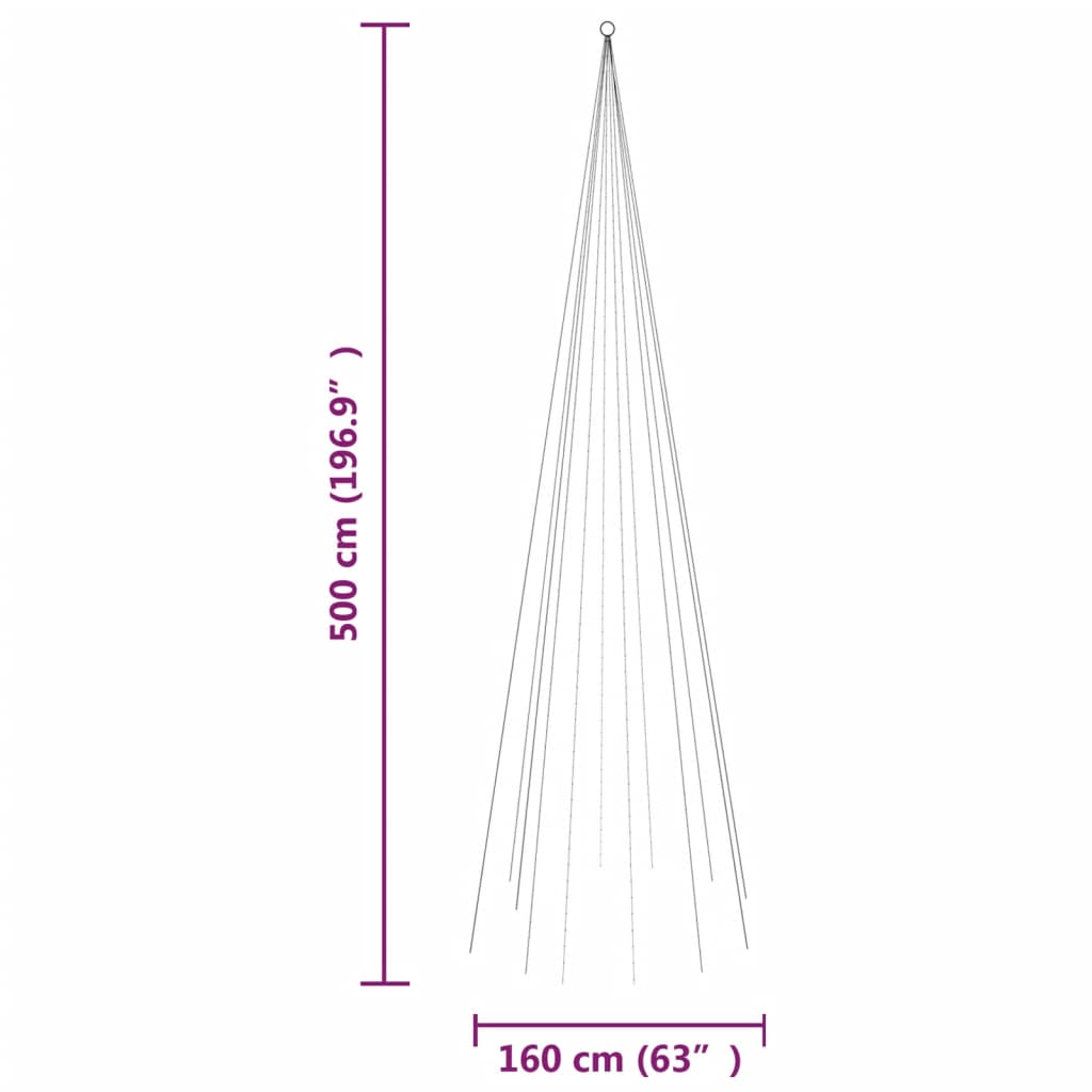 karácsonyfa zászlórúdon 732 színes LED-del 500 cm