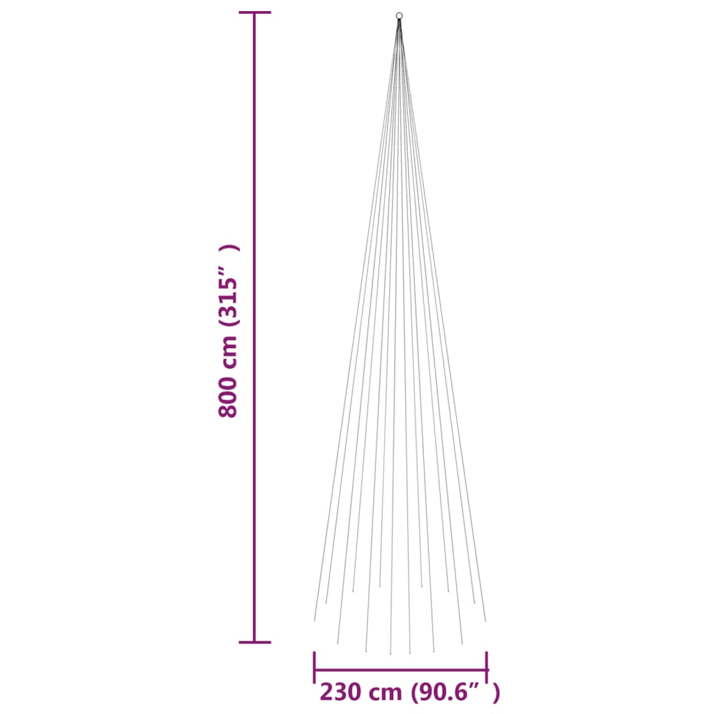 karácsonyfa zászlórúdon 1134 színes LED-del 800 cm