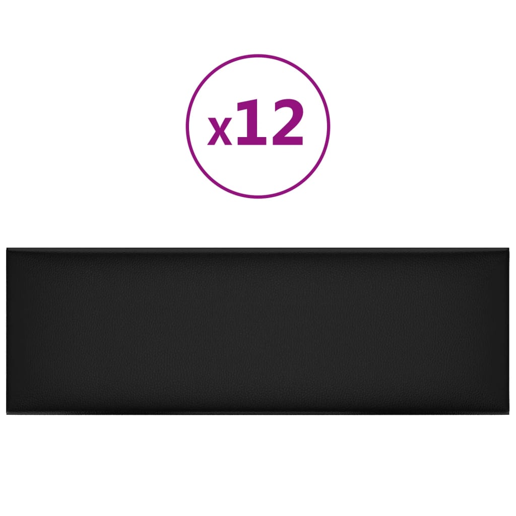12 db fekete műbőr fali panel 90 x 30 cm 3,24 m²