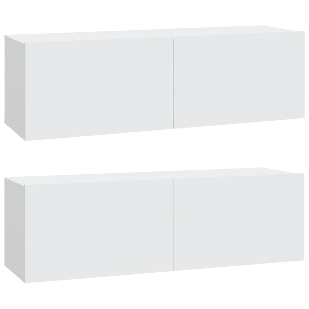 2 db fehér szerelt fa fali TV-szekrény 100 x 30 x 30 cm