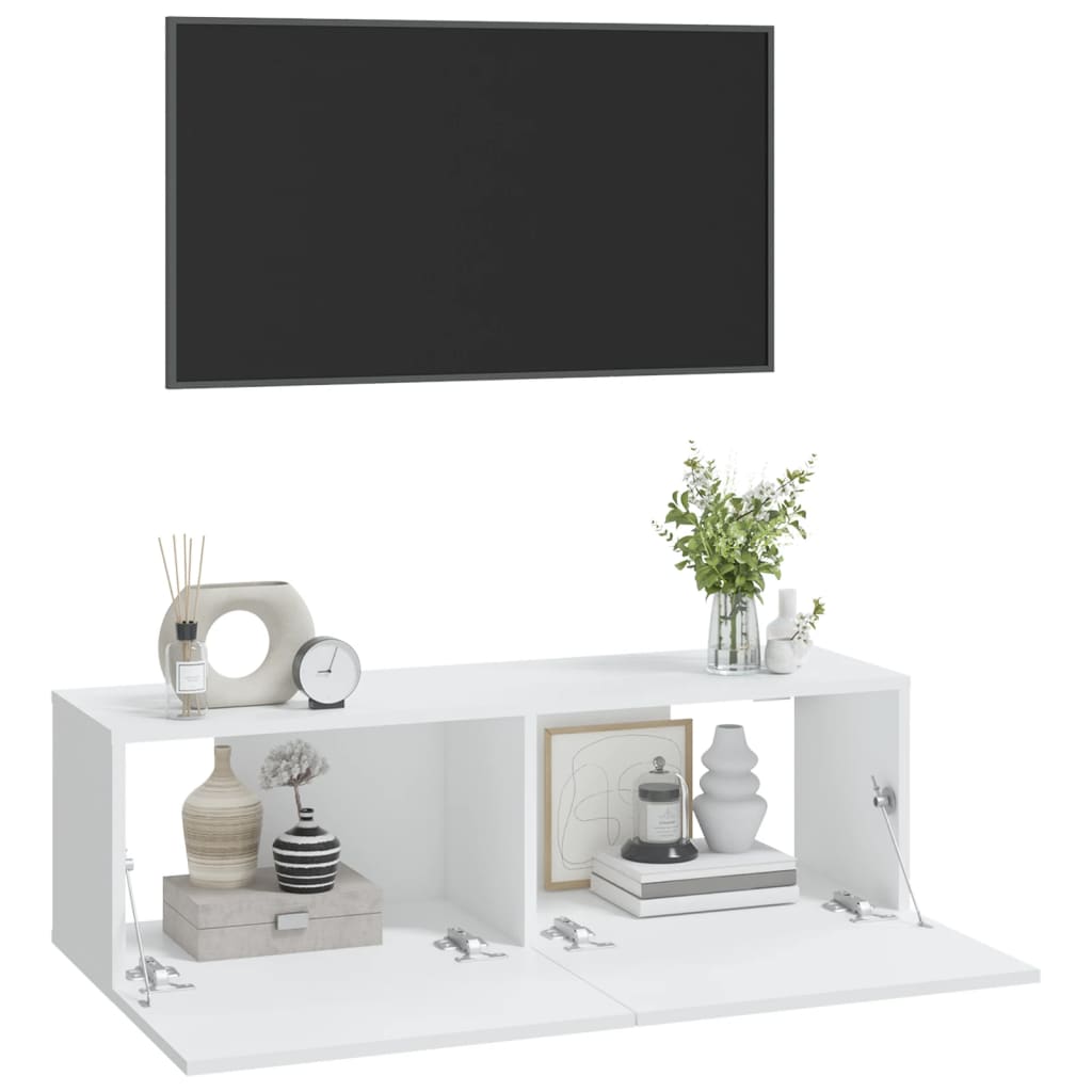 2 db fehér szerelt fa fali TV-szekrény 100 x 30 x 30 cm