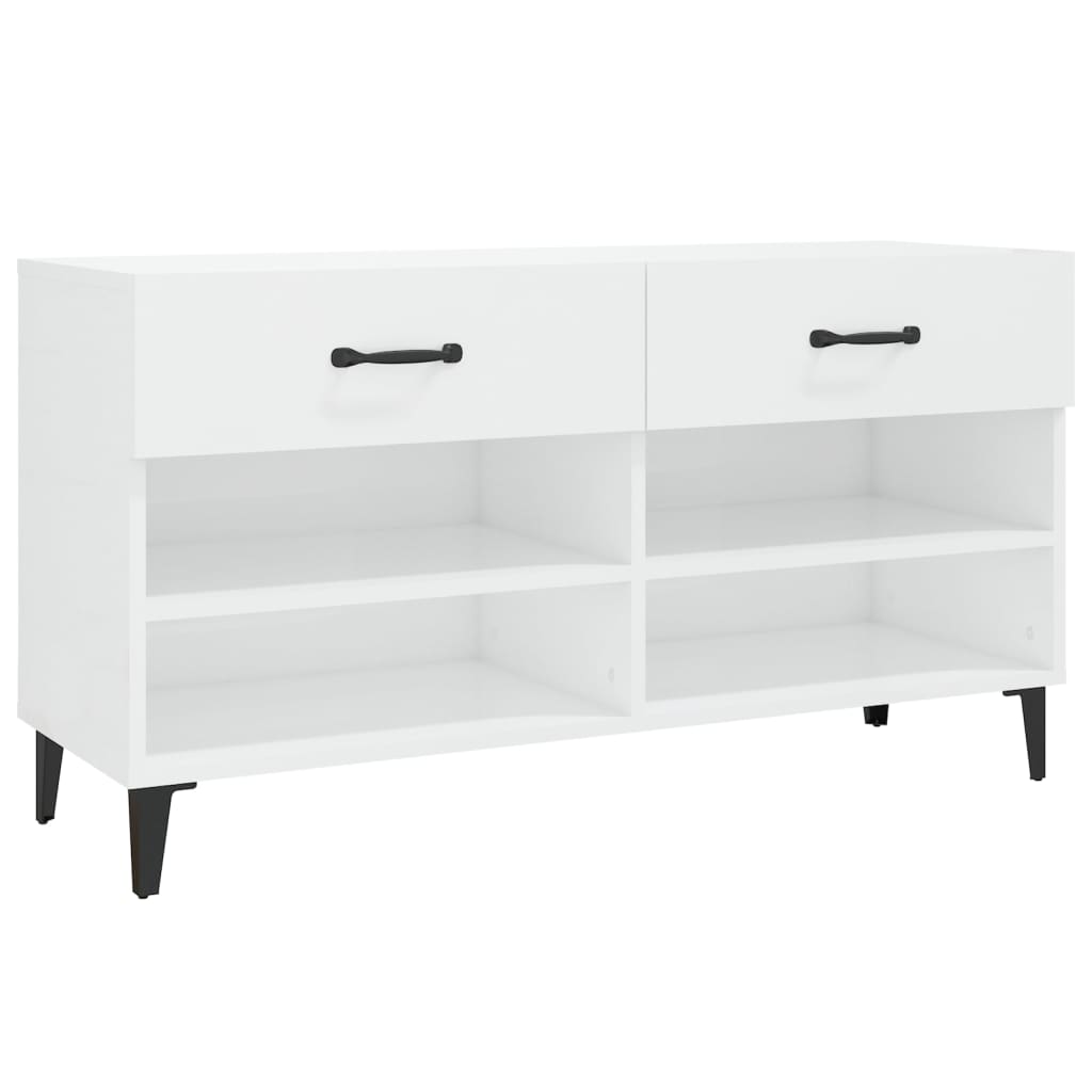 magasfényű fehér szerelt fa cipőszekrény 102x35x55 cm