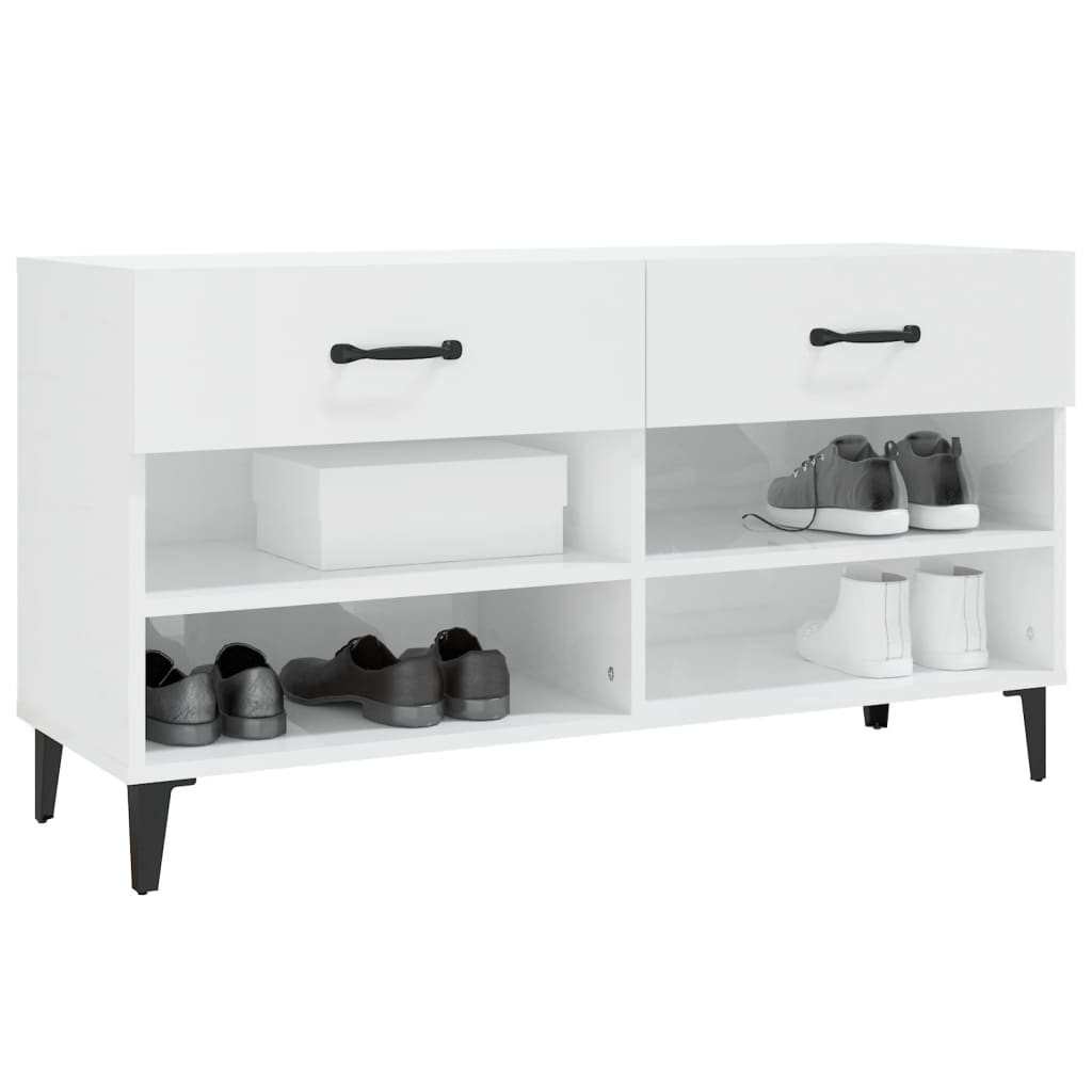magasfényű fehér szerelt fa cipőszekrény 102x35x55 cm